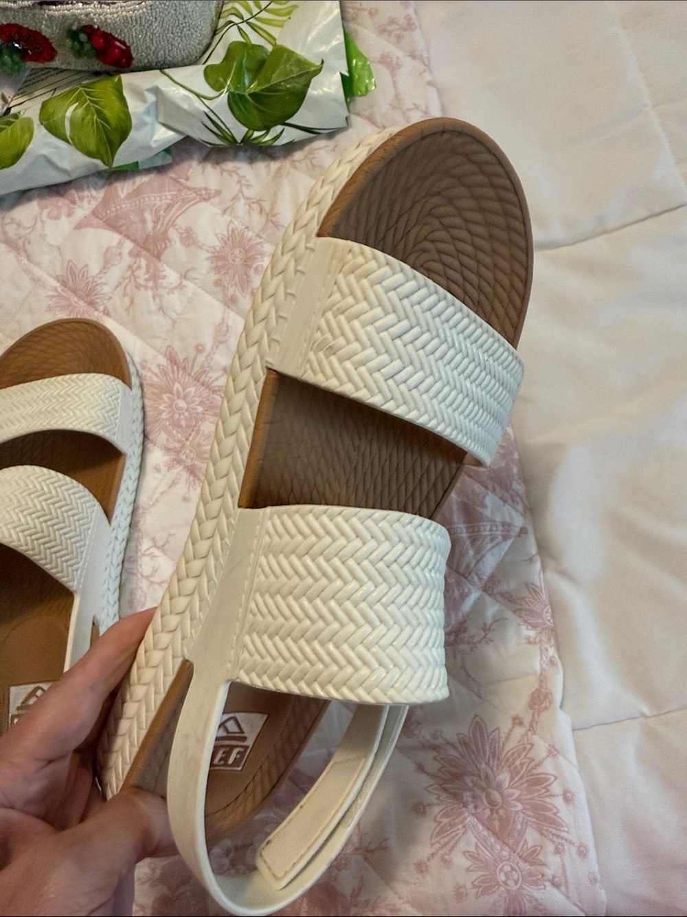 Reef White Double-Strap Sandals with Tan Footbed - Picture 7 of 8